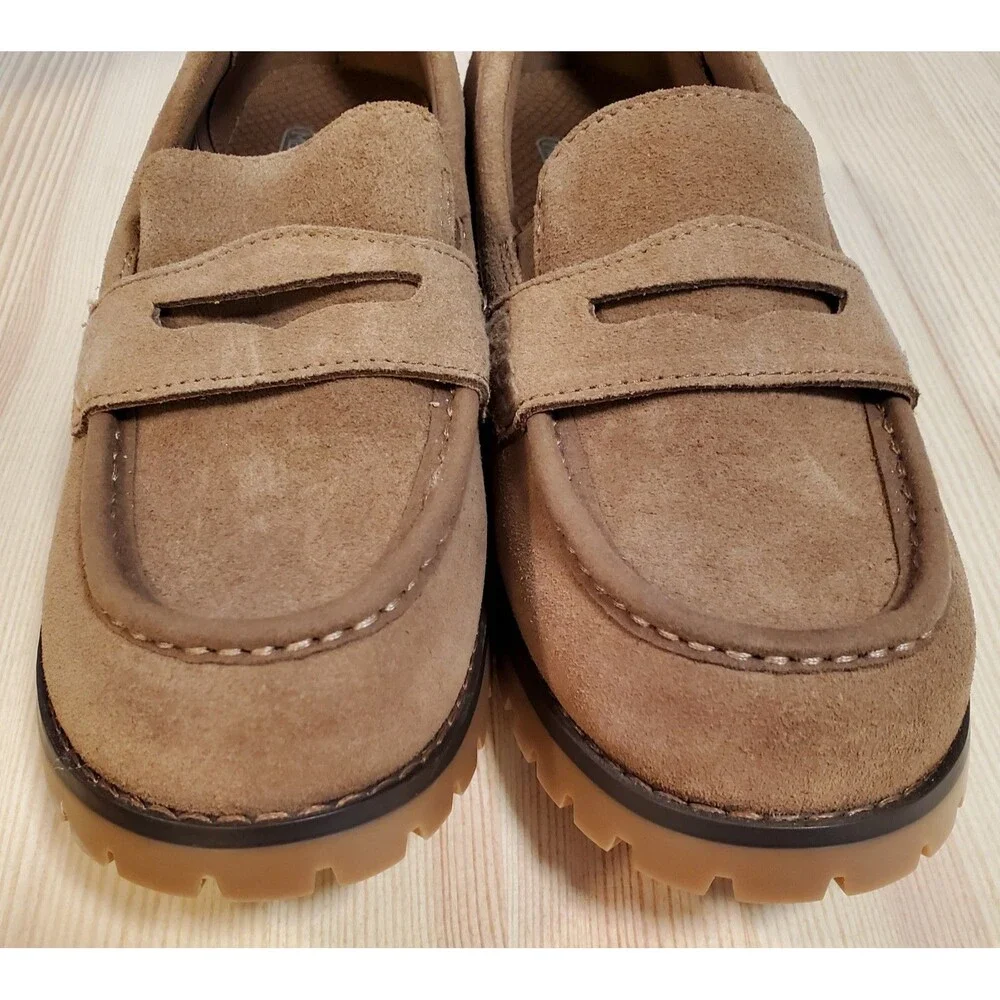 Skechers Womens 9 Cypress Chic Surge Brown Tan Beige Suede Penny Loafers - Picture 7 of 11